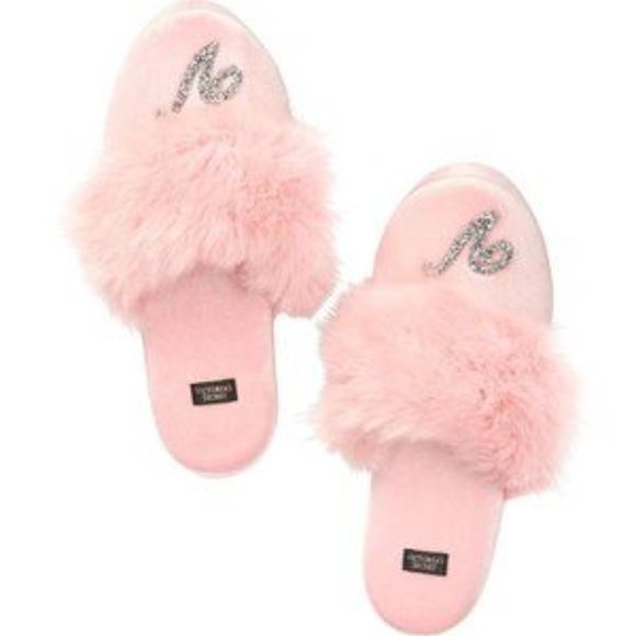 Victoria's Secret Velvet Crystal V Logo Slippers - Picture 2 of 4